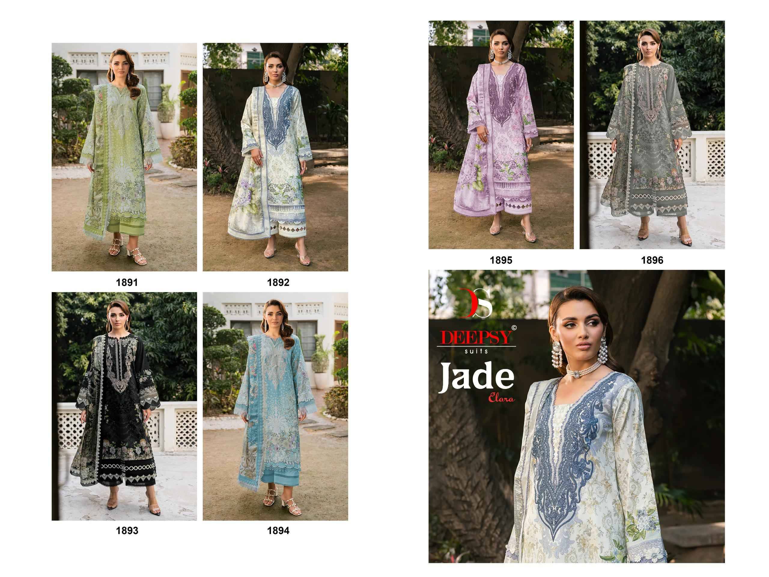 Jade Elara By  DEEPSY SUITS 1891 to 1896 SERIES Pakistani Stylish Beautiful Colourful Printed & Embroidered Party Wear & Occasional Wear Pure cotton Dresses At Wholesale Price